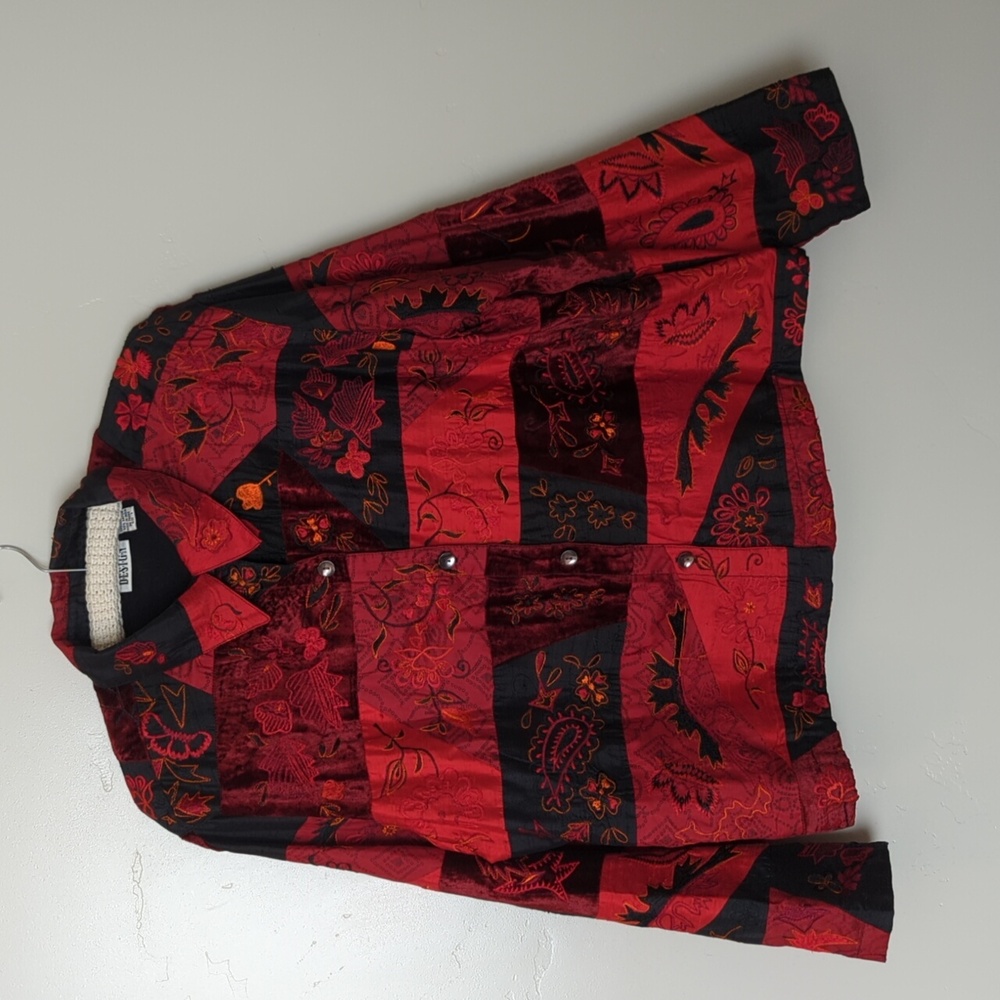 Chico's Red and Black Floral Button Down Shirt
